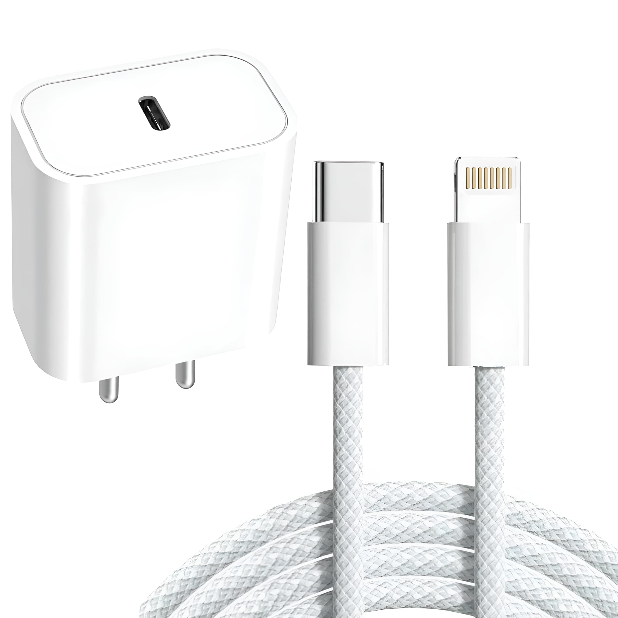 20W Fast USB C Charger Compatible with iPhone 14/14 Plus Pro Max/14 Pro Max/14 Mini/13/12 Max/Xs Max/XR/X/8Plus,iPad Adapter Devices with 1 Meter Nylon Braided Type-C to Lighting Data Cable PD, White