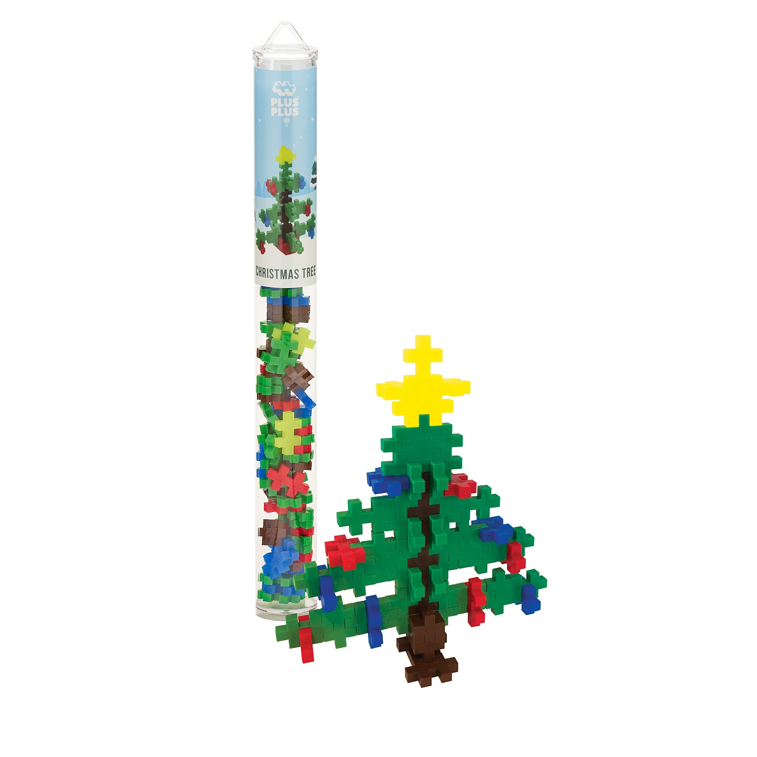 Plus Plus 3D Puzzle Building Block Set, 70 Mini Interlocking Pieces, Fun Holiday Activities for Kids - Christmas Tree Mini Maker Tube