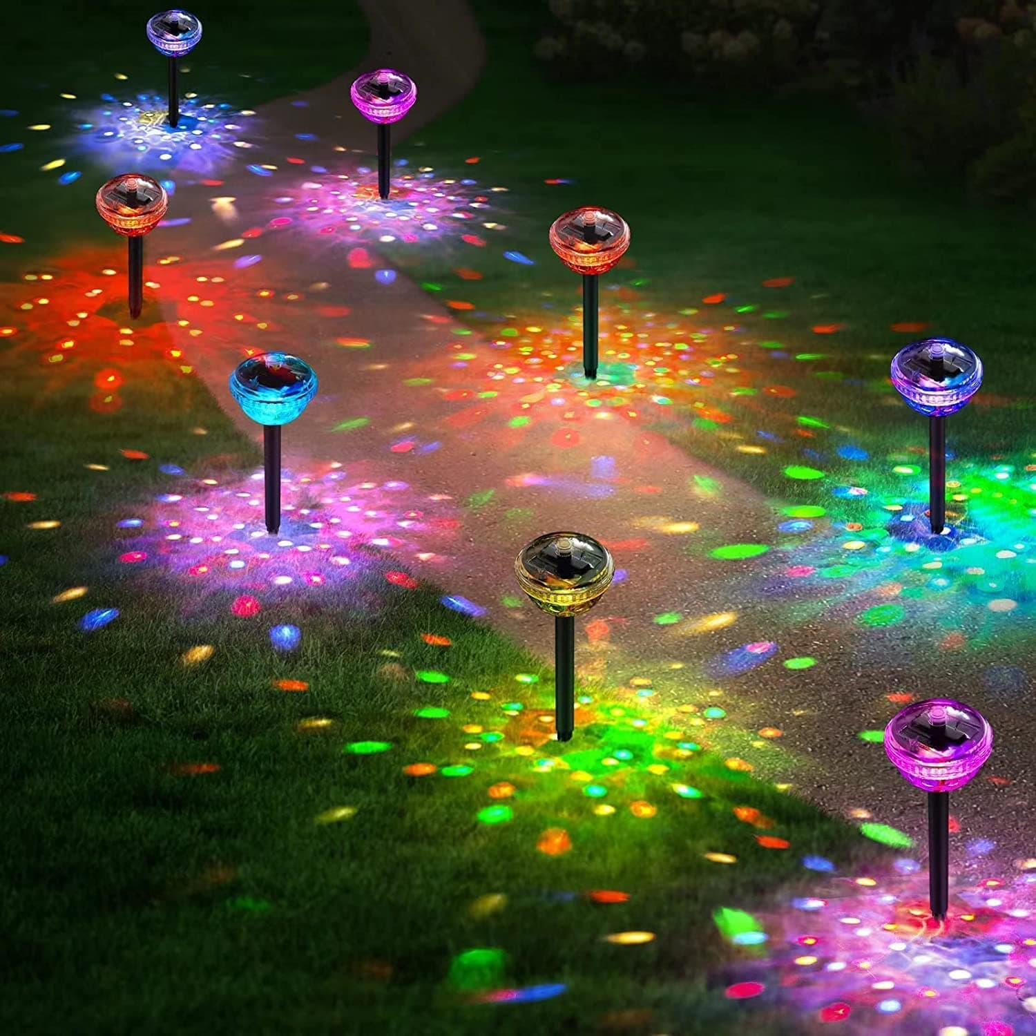 BUCASA Solar Pathway Lights Outdoor 4 Pack, Super Bright Solar Lights Outdoor Waterproof, Color Changing Outdoor Solar Lights for Yard Pathway Landscape Driveway Walkway Party Outdoor Garden Decor