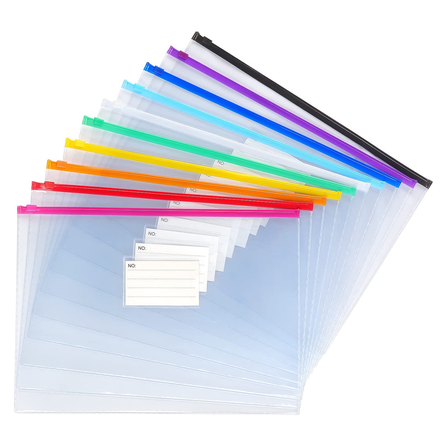 10 Pack Plastic Envelopes Files Zipper Folders, A4 Size, Letter Size, for School Office Travel Storage Supplies, 10 Color (13x9.5)