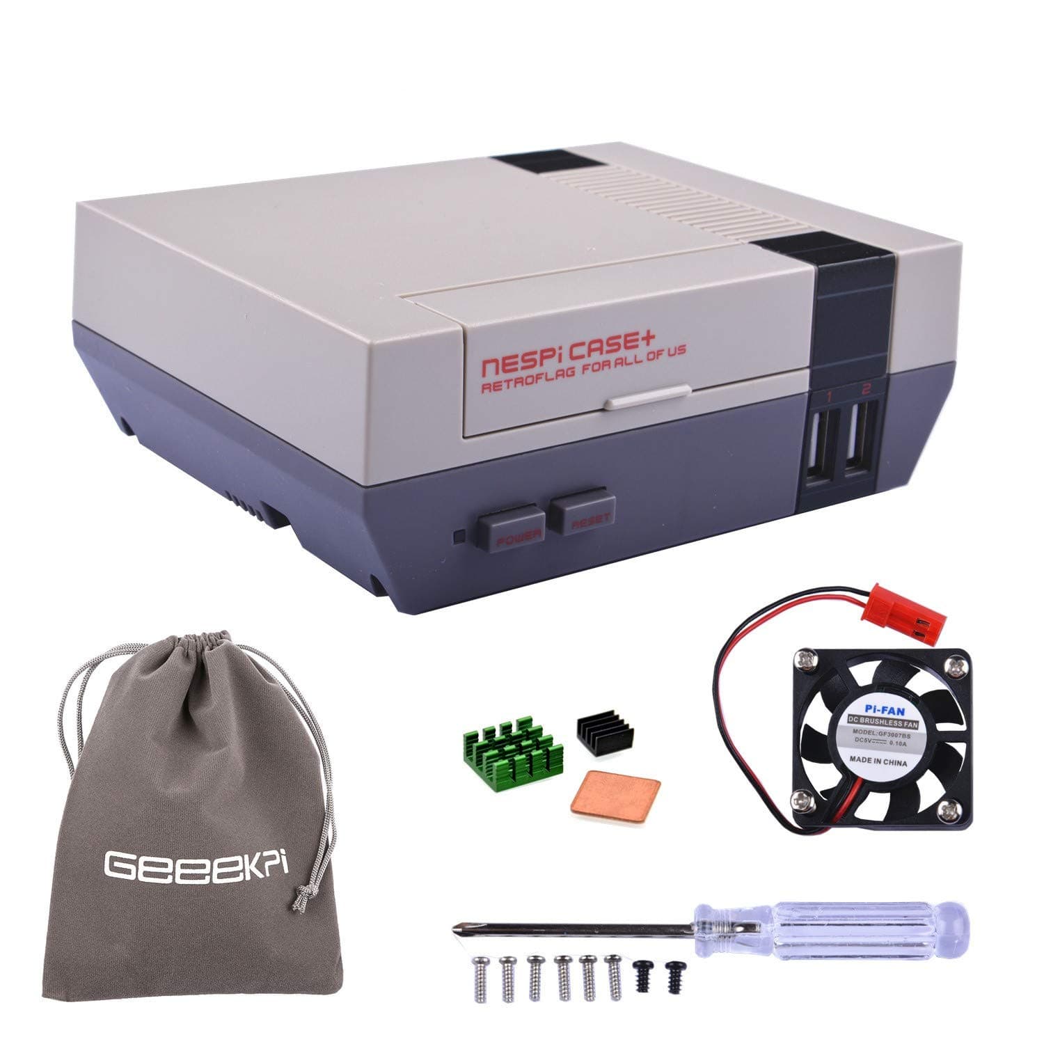 Retroflag NESPi Case+ Plus Functional POWER button with Safe Shutdown & Cooling Fan & Heatsinks & Flannel Bag for RetroPie Raspberry Pi 3/2 Model B & Raspberry Pi 3B+ (NESPI Case+)