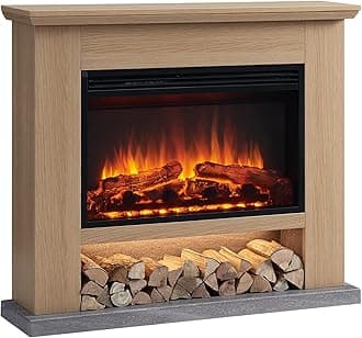 39" Beadell Electric Fireplace Suite Natural Oak Colour Includes 2000w Heater with Glass Fronted Flame Effect, Remote Control