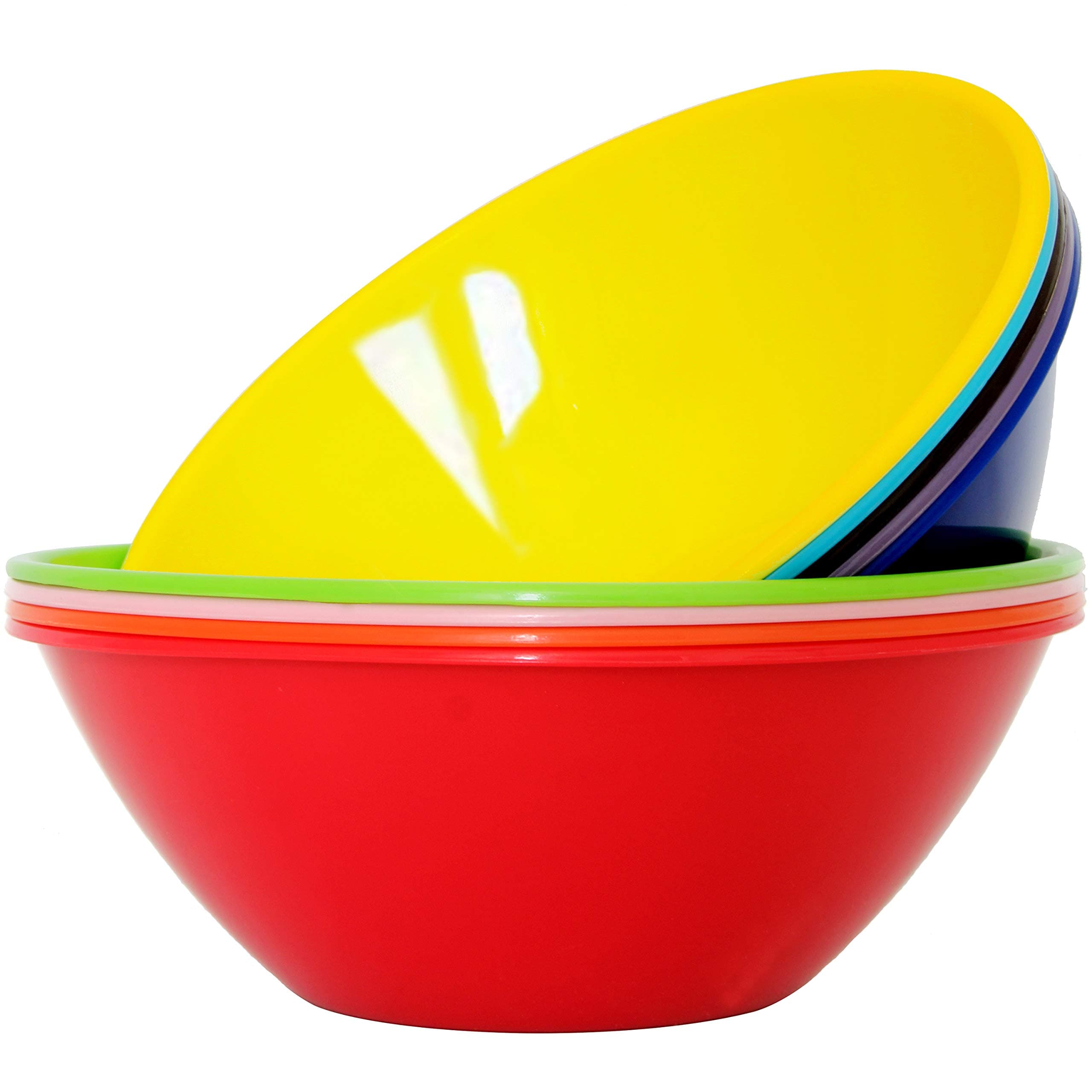 9 Pack 3000ML Re-usable Plastic Mixing and Serving Bowls, Popcorn Bowls, Salad Bowls, Chip and Dip Serving Bowls, in 9 Colors (Rainbow)