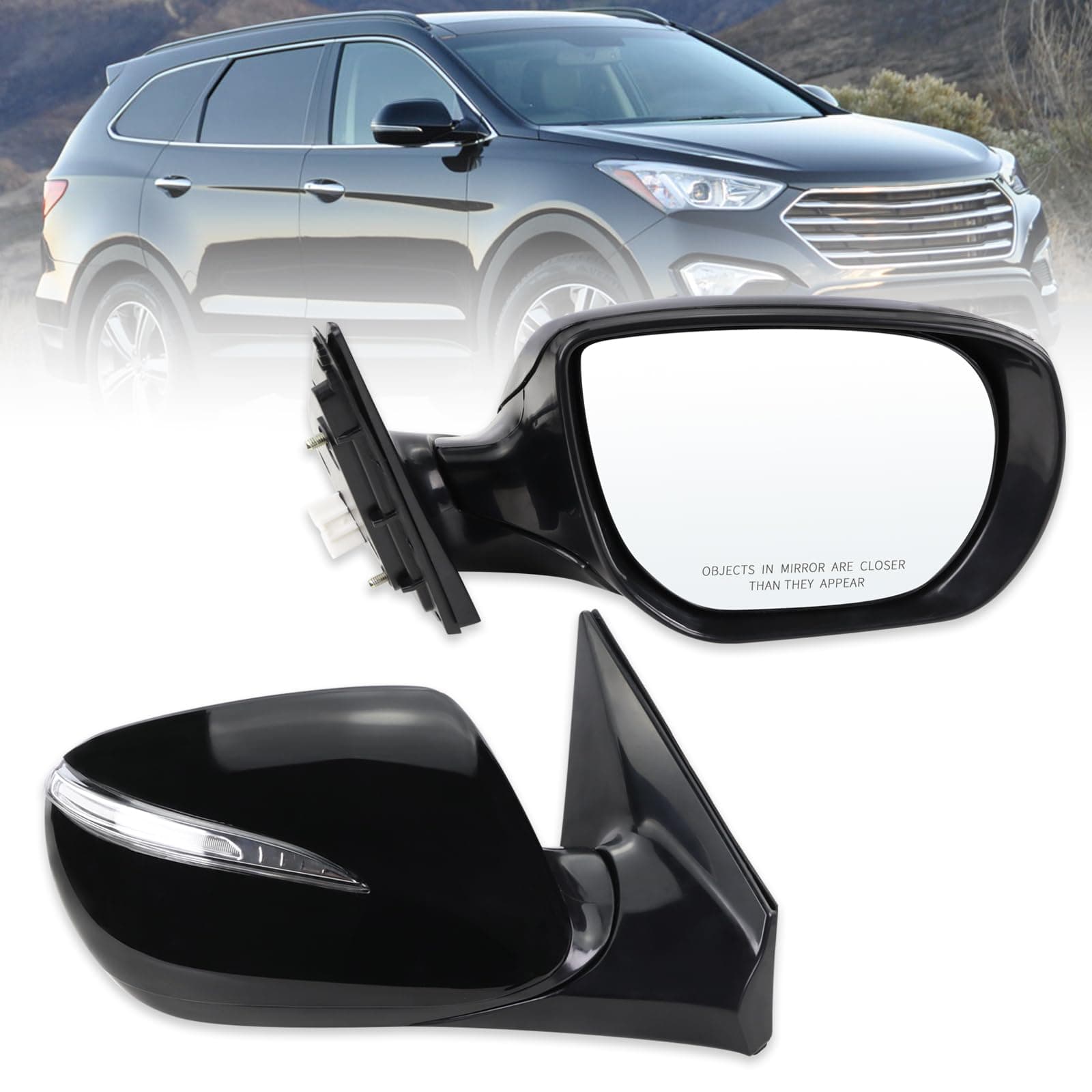 Lqito Right Passenger Side Mirror Compatible with 2013 2014 2015 2016 2017 2018 Hyundai Santa Fe Sport With Manual Folding Power Glass Heated Turn Signal Black Replace# HY1321201(6 Pins)