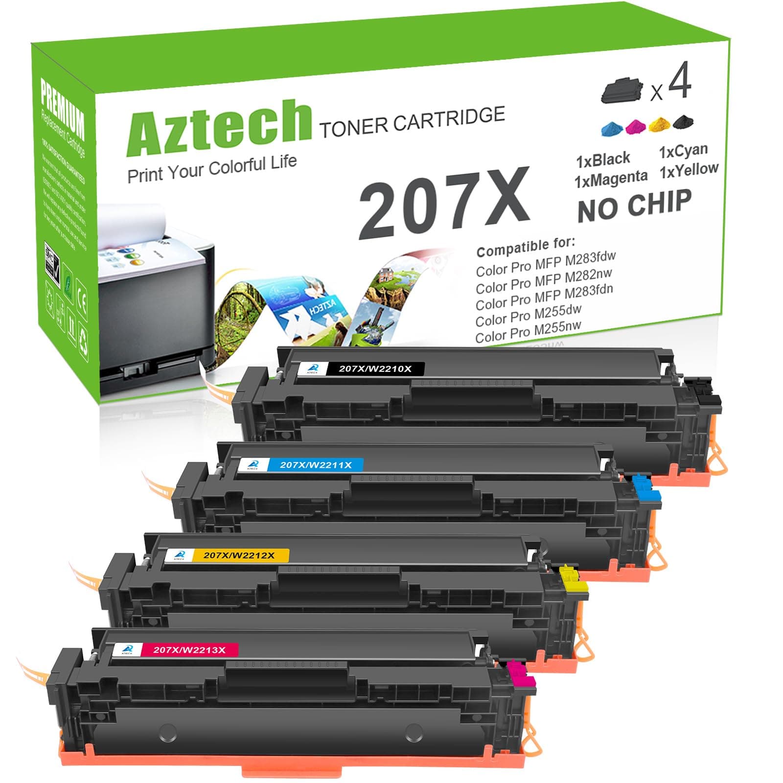 Aztech Compatible 207X 207A Toner Cartridge Multipack Replacement for HP Color Laserjet Pro MFP M283fdw M255dw M282nw M283fdn M255nw W2210A W2210X W2211X W2212X W2213X Ink - Black Cyan Yellow Magenta