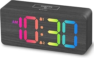 uscce Wooden Digital Alarm Clocks for Bedrooms: Dimmable RGB Alarm Clock with Large Numbers for Kids Desk - Gray