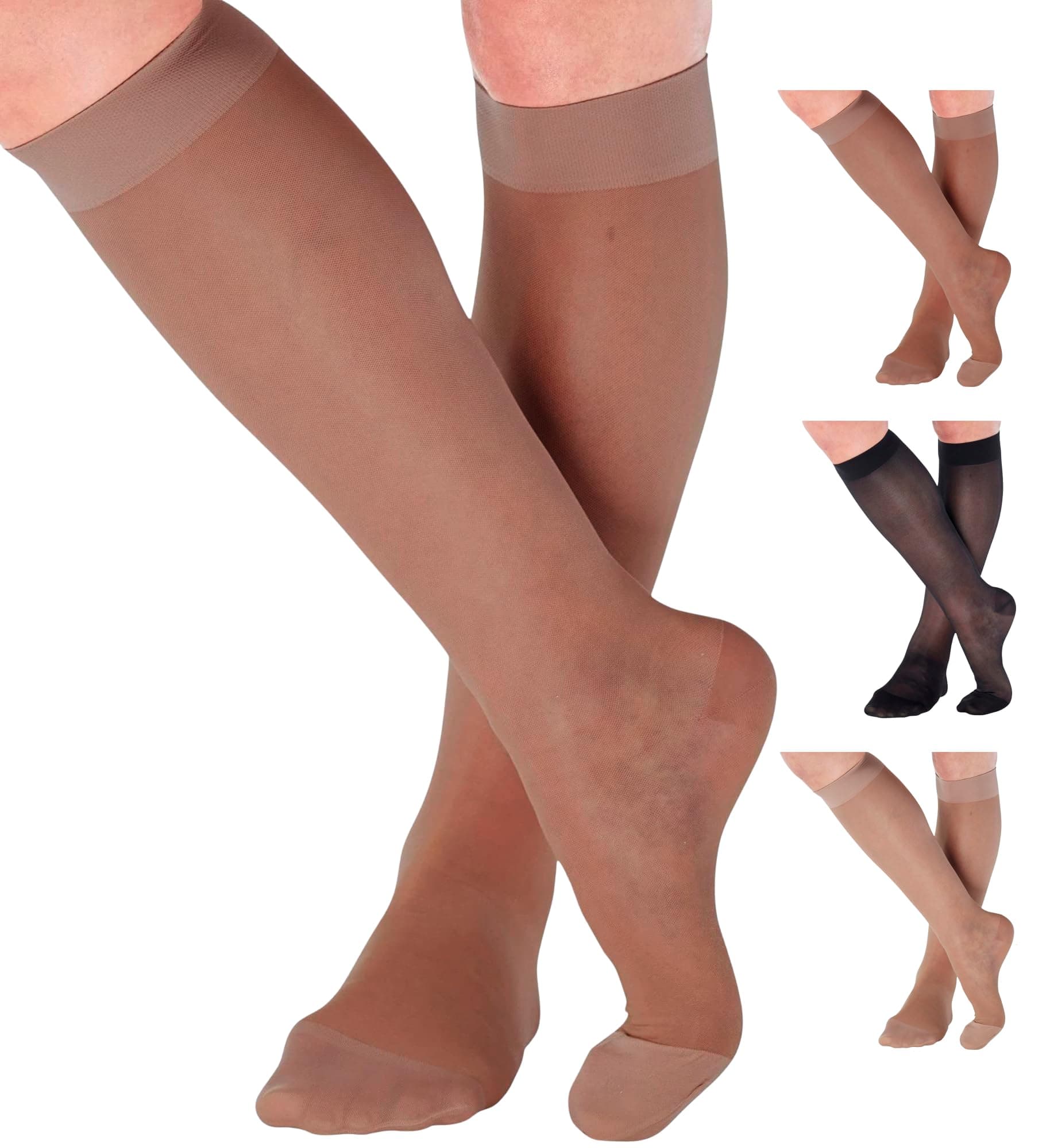 - ABSOLUTE SUPPORT - Compression Socks for Women Circulation 20-30mmHg - Womens Sheer Compression Stockings for Swelling, Lymphedema, DVT, Post Surgery Recovery - Beige, Large - A205BE3
