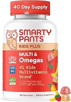 Kids Multivitamin Gummies, Omega 3 (DHA/EPA), Vitamins D3, C, B12, B6, Vitamin A, K & Zinc, Gluten Free, Three Fruit Flavors, 80 Count (40 Day Supply)