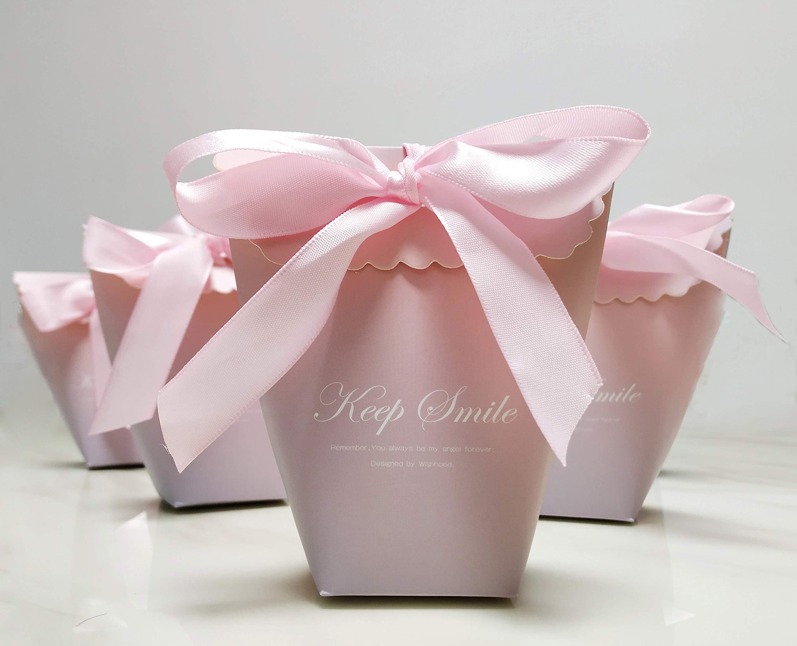 Pink Candy Boxes Packing Bags（24 Set）, Keep Smile Gift Boxes Wedding/Birthday Party, Decorative Presents Bags Bundle for Packing Baking Biscuits/Candy/Chocolate