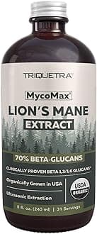 MycoMax Lions Mane Extract - 70% Beta Glucans, Max Potency Organic Lions Mane Supplement, US Grown + Ultrasonic Extraction - 500 mg per serving - Mental Clarity, Focus and Memory - 8 oz.