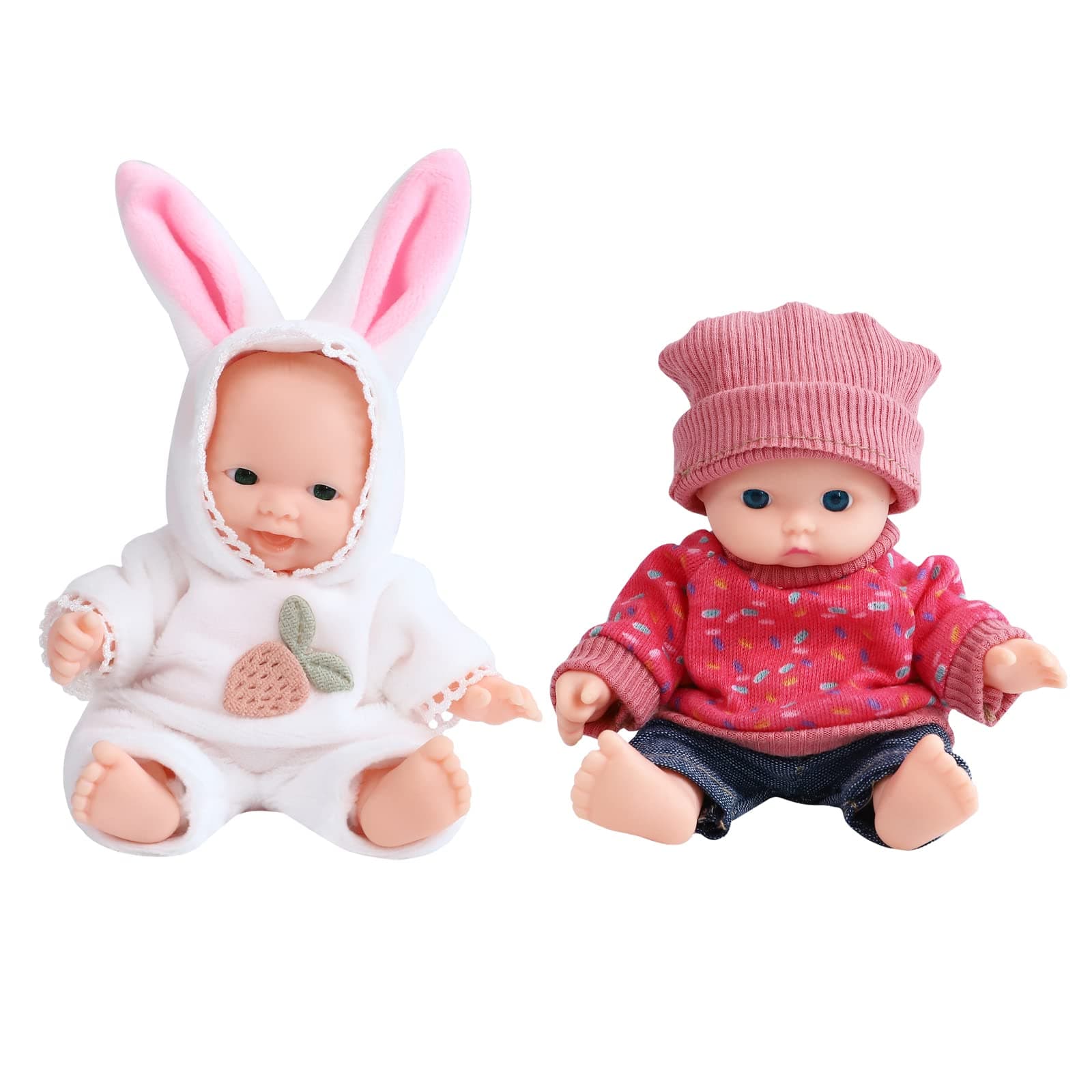 2 Sets 5 Inch Dolls Cute Doll Include 2 Pieces Mini Dolls, 2 Sets Handmade Doll Clothes