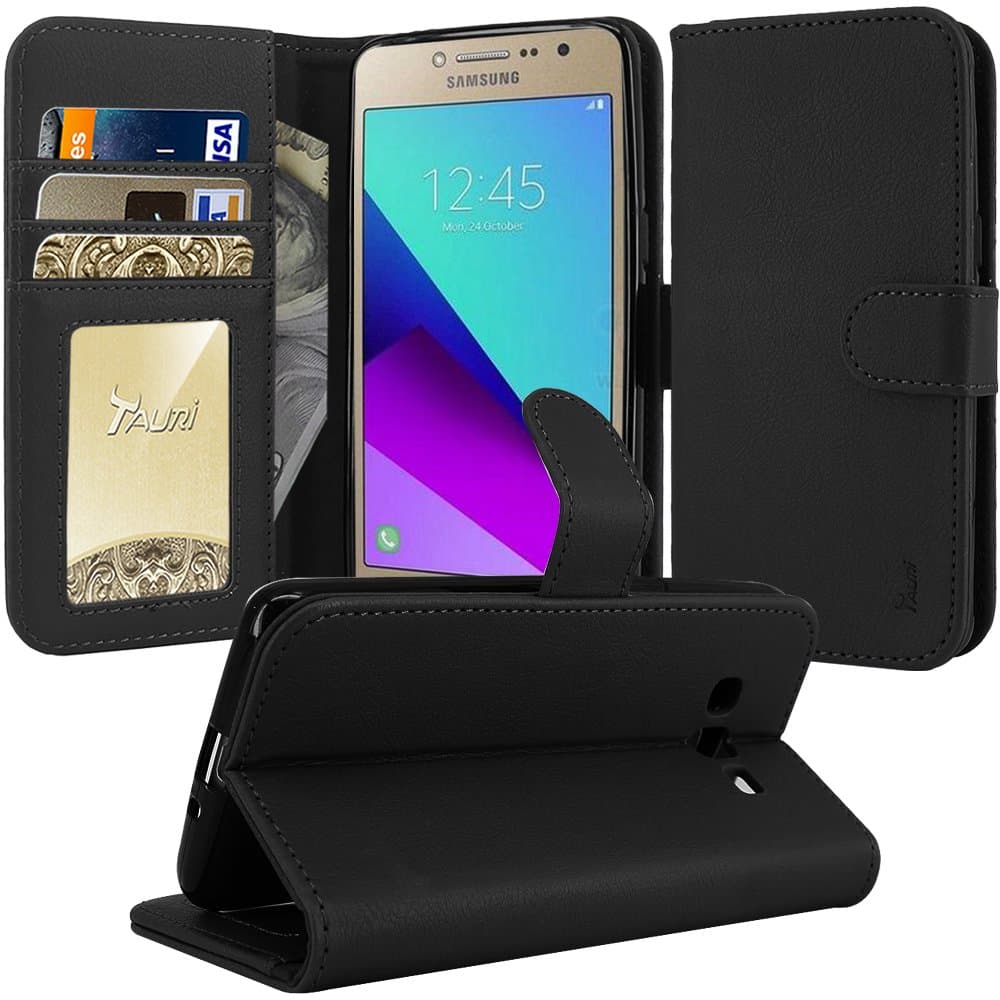 Galaxy Grand Prime Plus Case, Galaxy J2 Prime Case, TAURI [Kickstand] Wallet Leather with Card Pockets Protective Flip Cover For Samsung Galaxy J2 Prime / Grand Prime Plus - Black