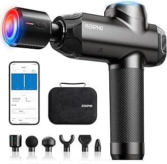 RENPHO Power+ Thermacool Massage Gun with Heat and Cold, 12mm Amplitude Deep Tissue Percussion Massager for Professional Athletes, App Controlled Guided Courses, 6 Speeds, 6 Attachments, Carry Case