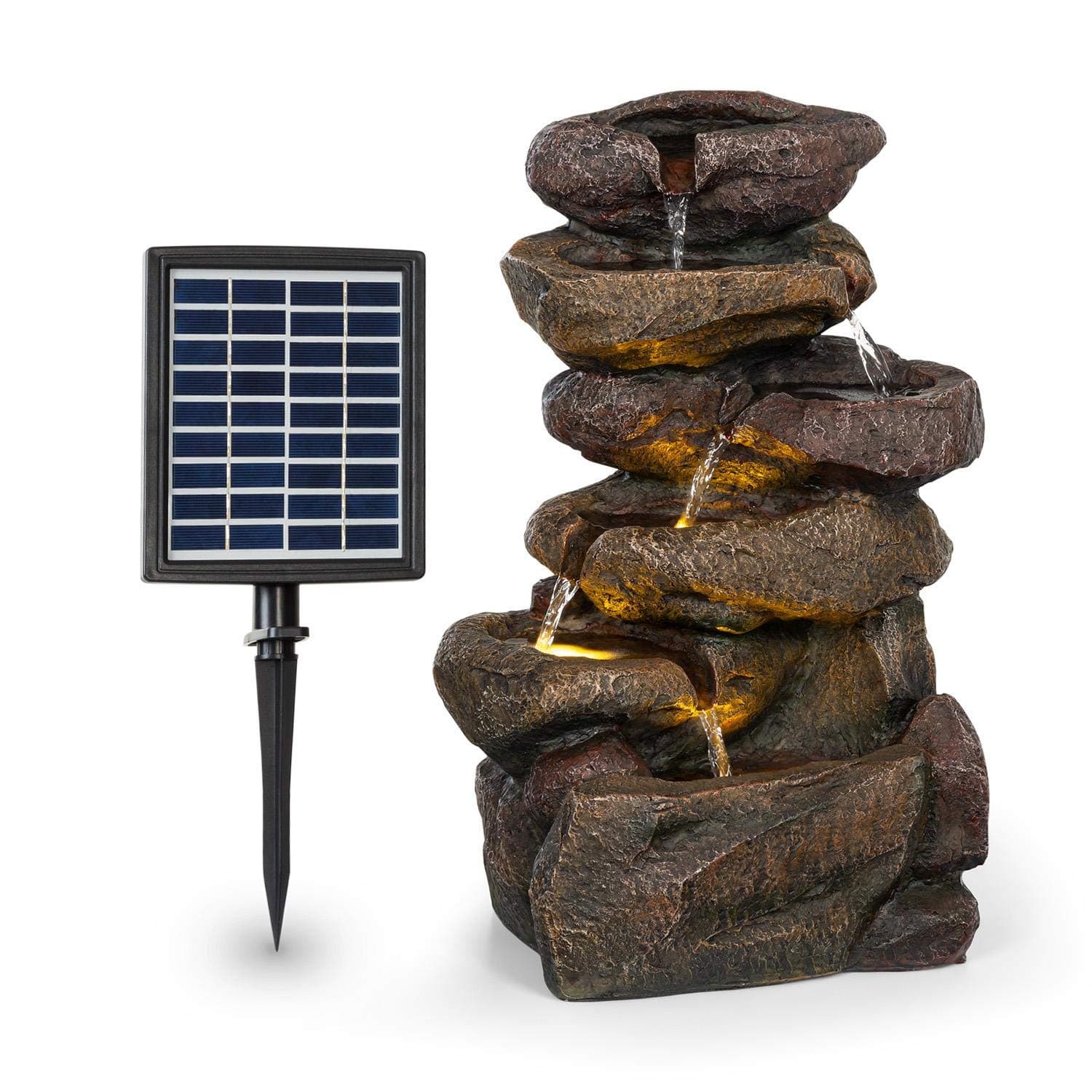 blumfeldt Savona Solar Fountain - Water Feature, Includes Solar Panel, Power: 2.8 Watts, Lithium-ion Battery (Approx. 5h Running Time), LED Lighting, Material: Polyresin, Frost-Resistant, Stone Look