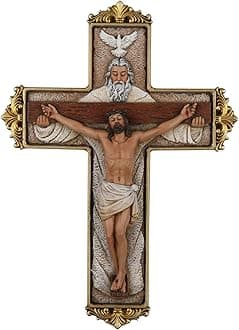 DevotedWalls Trinity Crucifix Wall Cross, Hand-Carfted Catholic Crucifix, Hand Painted Wall Catholic Art for Home Blessing, Holy Trinity Jesus Cross for Wall Decor,Resin 8" Atrio with God Religious Crucifixion（Full Color）