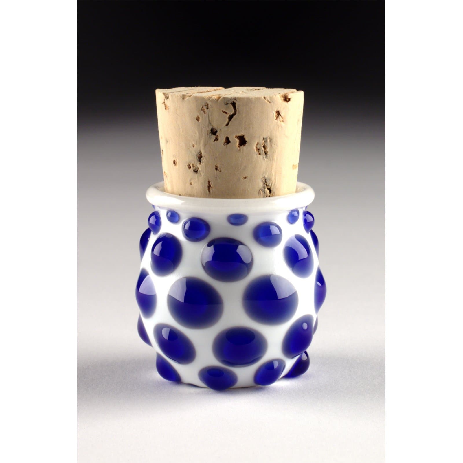 Blown Glass Small Polka Dot Jar - Blue/White