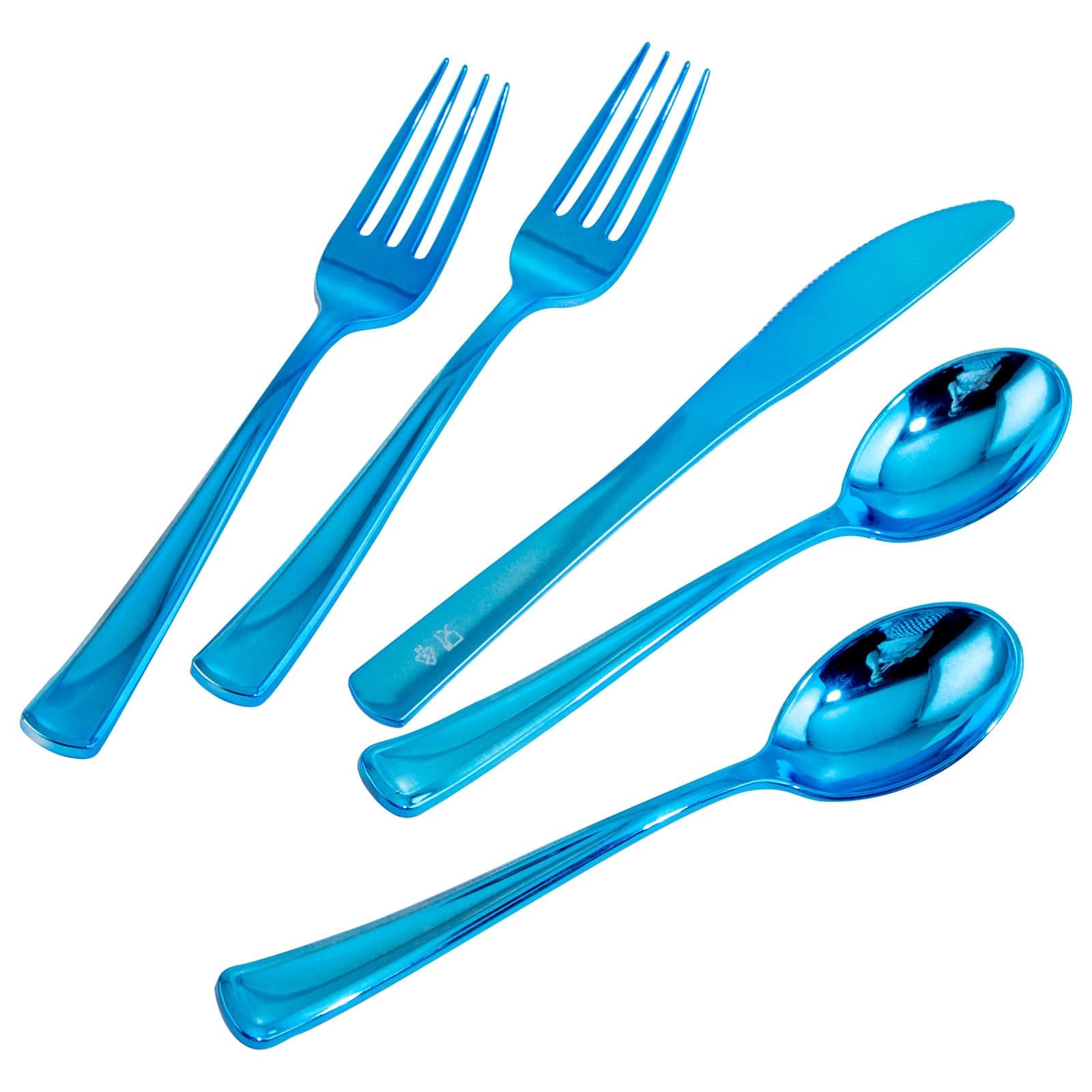 Supernal 240pcs Blue Plastic Silverware,Party Disposable Utensils,Plastic Silverware Heavy Duty Include 80 Forks,80 Knvies,80 Spoons,Premium Disposable Cutlery Shine Blue for Birthday,Party
