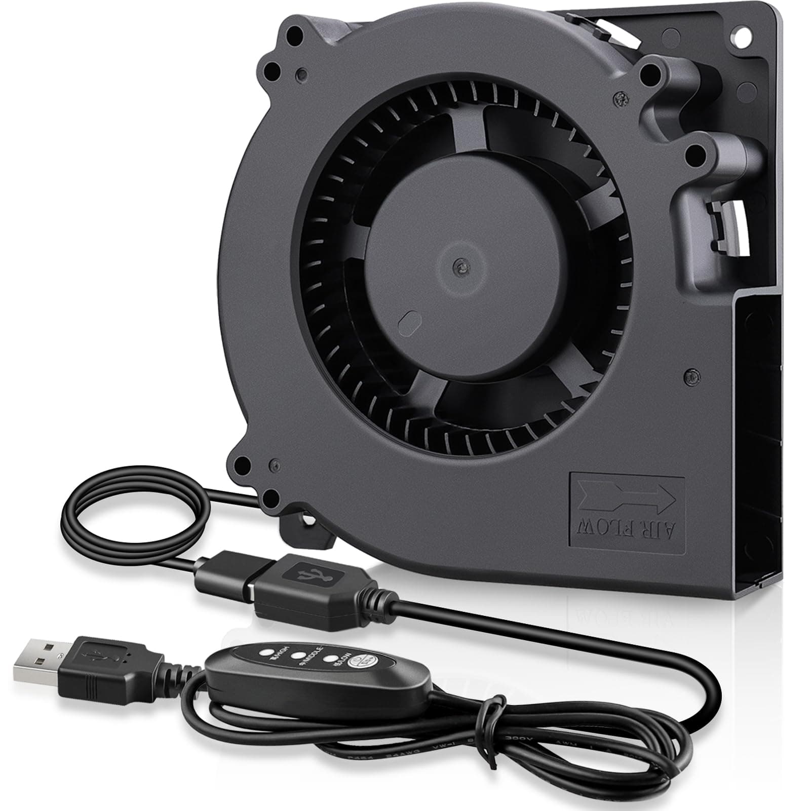 Quiet 120mm USB Blower Fan with 3 Speed Control, 5V Squirrel Cage Blowers, DC Brushless Centrifugal Fans for Receiver DVR Xbox Modem AV Cabinet Cooling