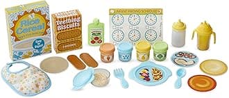 Mine to Love Mealtime Play Set for Dolls with Bottle, Pretend Baby Food Jars, Snack Pouch, More (24 pcs)