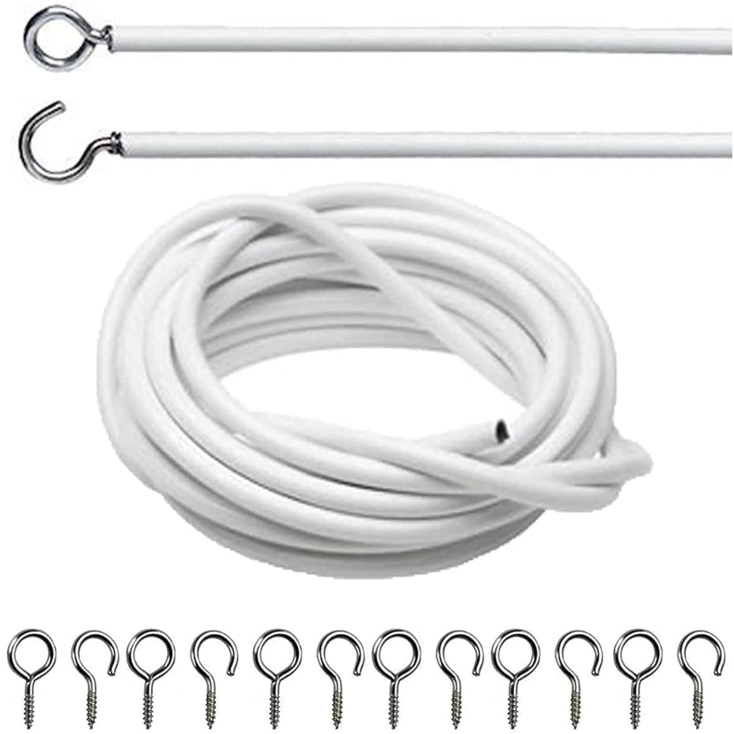 DIVCHI Net Curtain Wire And Hooks Set - 3 Meter Curtain Wire Kit With 6 Eyes & 6 Hooks - A Multipurpose Wire Suitable For Net Curtains For Windows - Durable Wire Set for Window Net Curtain
