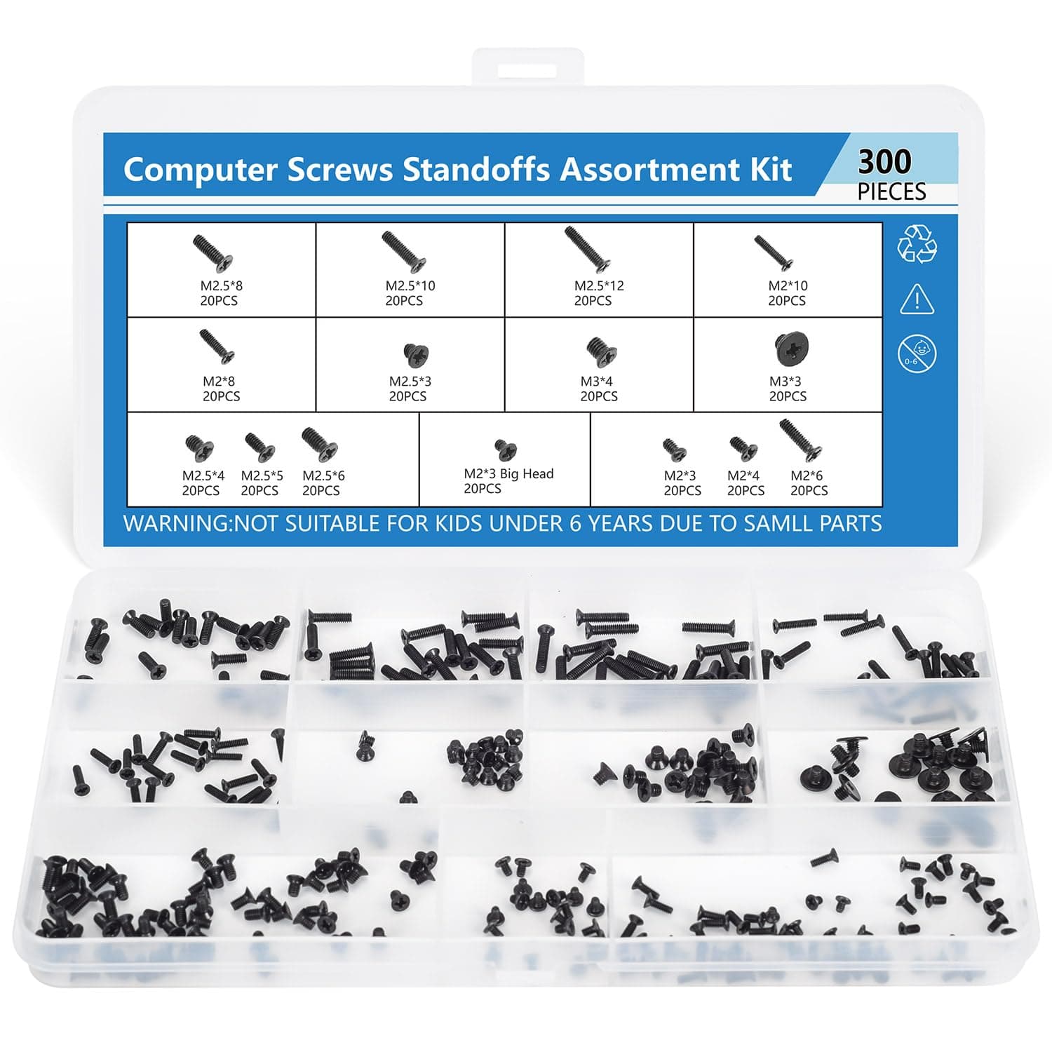 300PCS Computer Notebook Laptop Screws Assortment Kit, 12 Sizes M2.5 M2 M3 Laptop Screws for Lenovo Dell HP Asus Samsung Toshiba Acer SSD HDD SATA Hard Drive Mounting Repair