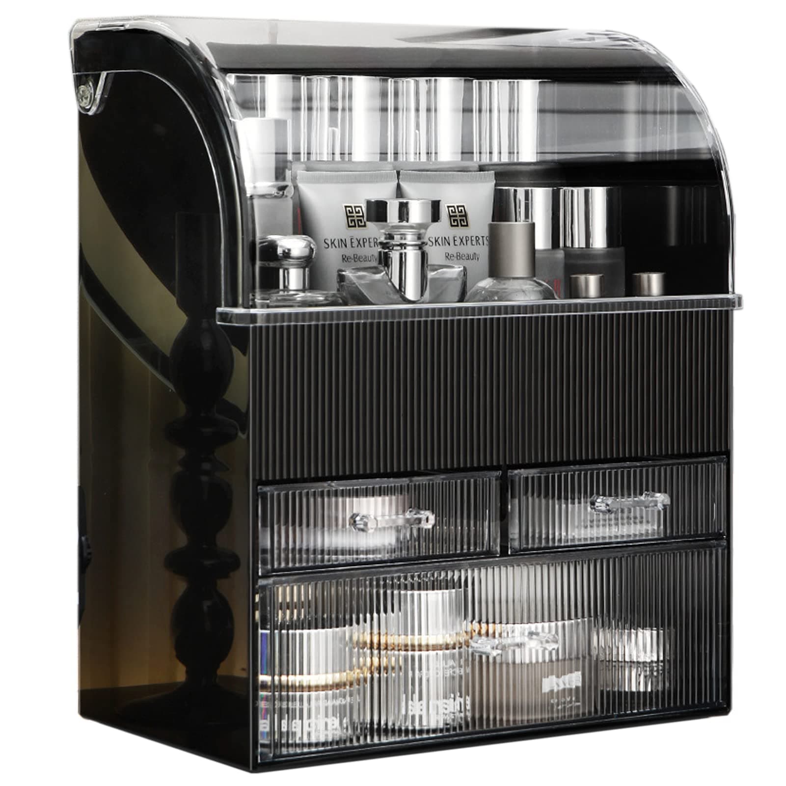 U-HOOME Makeup Organizer,Cosmetic Storage Display Case with Drawer and Dustproof Cover,Vanity Organizer Fits,Makeup Brushes, Lipsticks For Vanity, Bedroom, and Bathroom Skincare Organizer (Black)