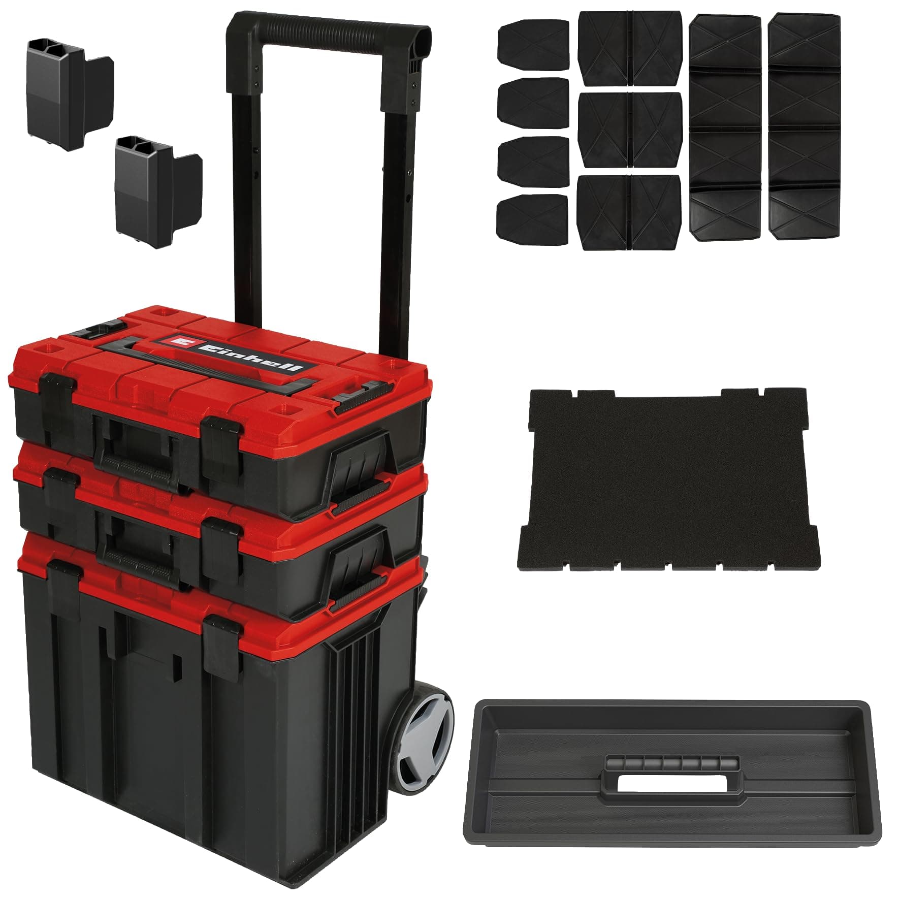 Einhell E-Case Tower Tool Storage System - 3 Stackable Cases With Wheels And Telescopic Handle - Power Tool Box, Lockable, Protective Storage And Transport Of Tools And Accessories