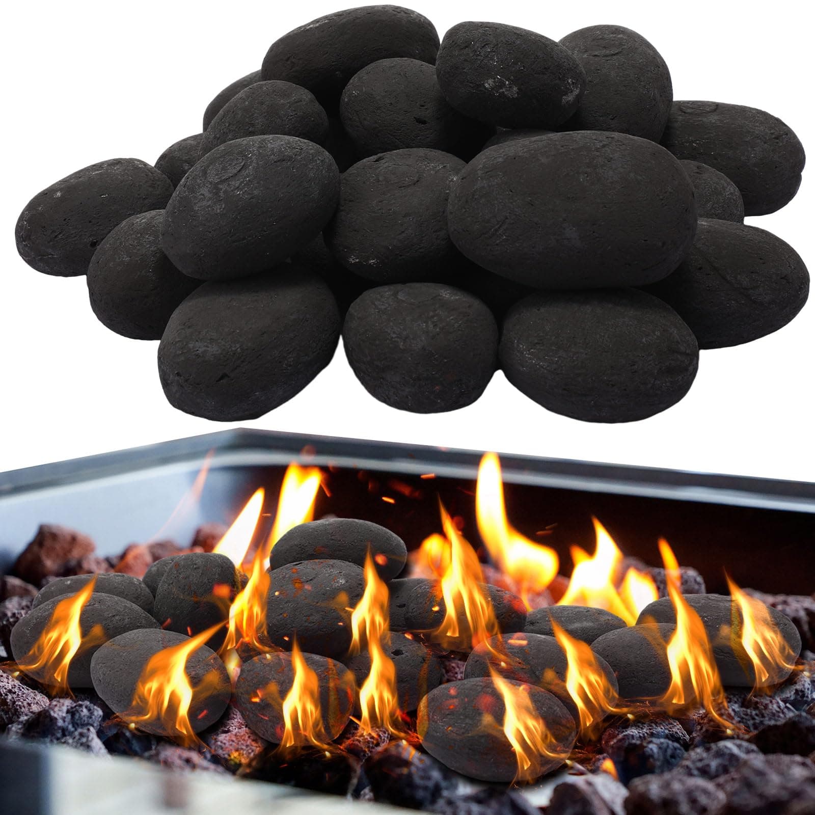 48 Pcs Lava Rocks for Fire Pit, 2"-3" Decorative Firepit Rocks Ceramic Fiber Pebble Stones Natural Lava Stones for Outdoor Indoor Gas Fireplace Landscaping(Black)