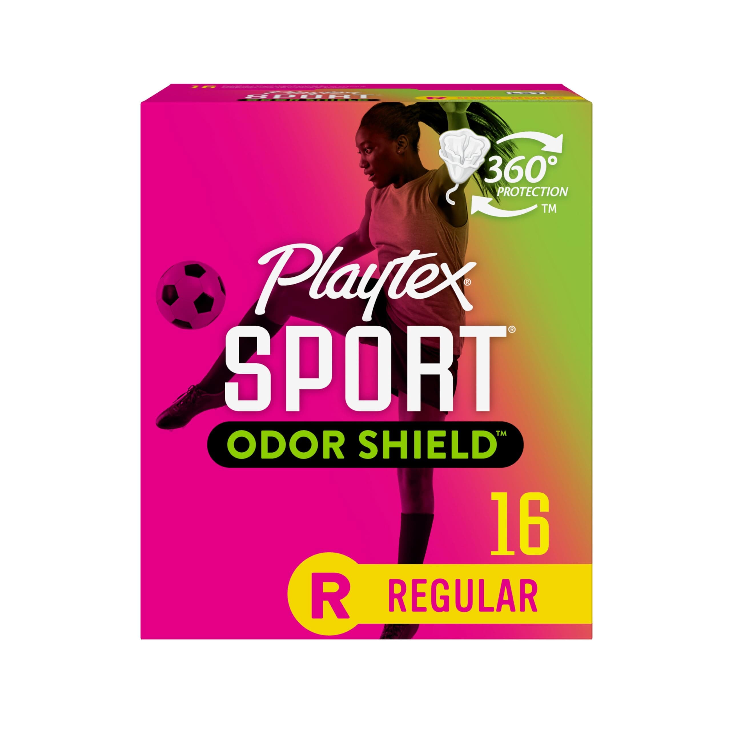 Playtex Sport Odor Shield Tampons Regular Absorbency, Unscented - 16ct | Regular Tampons for Women, Feminine Care, Playtex Tampon with 360 Leak Defense and Odor Control