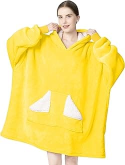 Touchat Wearable Blanket Hoodie, Oversized Sherpa Fleece Sweatshirt Blanket with Giant Hood Pocket and Sleeves for Adult, Warm & Cozy Blanket Gifts for Women (Butter Yellow)