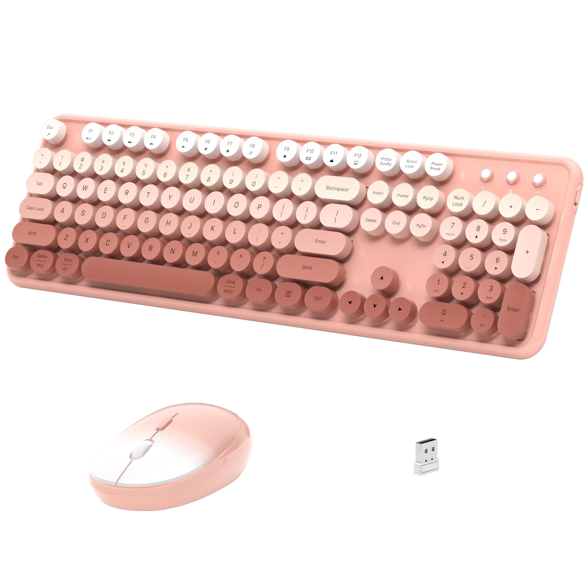 Wireless Keyboard and Mouse, Full-Size Retro Typewriter Keyboard with Round Keycaps, 2.4GHz for Windows, Mac, Laptop, PC, Desktop (Peach Gradient)