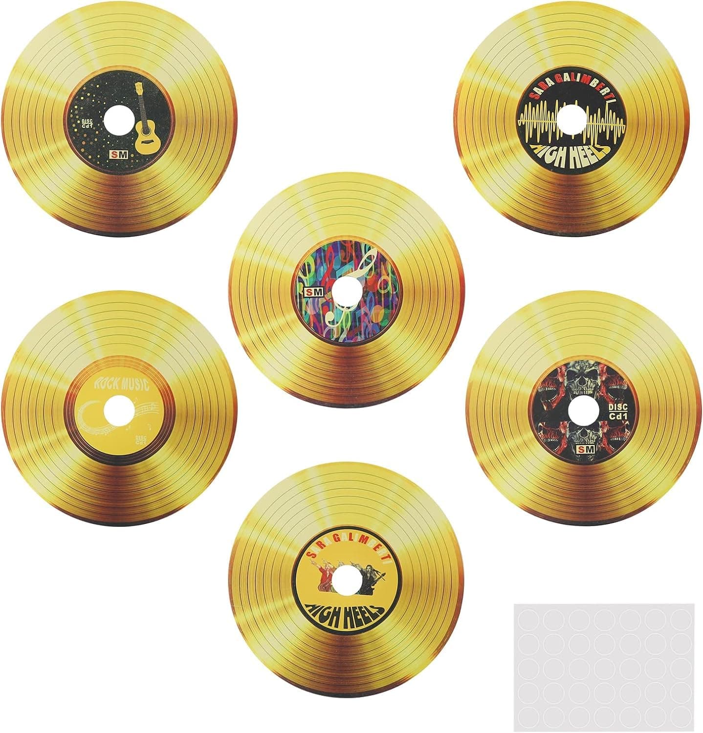 6 Pack Blank Vinyl Records Decor, 5.5" Wall Collage Kit Aesthetic Pictures, CD Album Cover Posters Bedroom Decor for Teens Boys Girls, Rock and Roll Music Party Decorations, Gold (Material Cardboard)