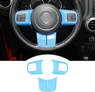 JeCar Interior Steering Wheel Decoration Trim Kits For Jeep Wrangler 2011-2017 JK & Unlimited/Patriot Compass 2011-2016 & Grand Cherokee 2011-2013, Light Blue