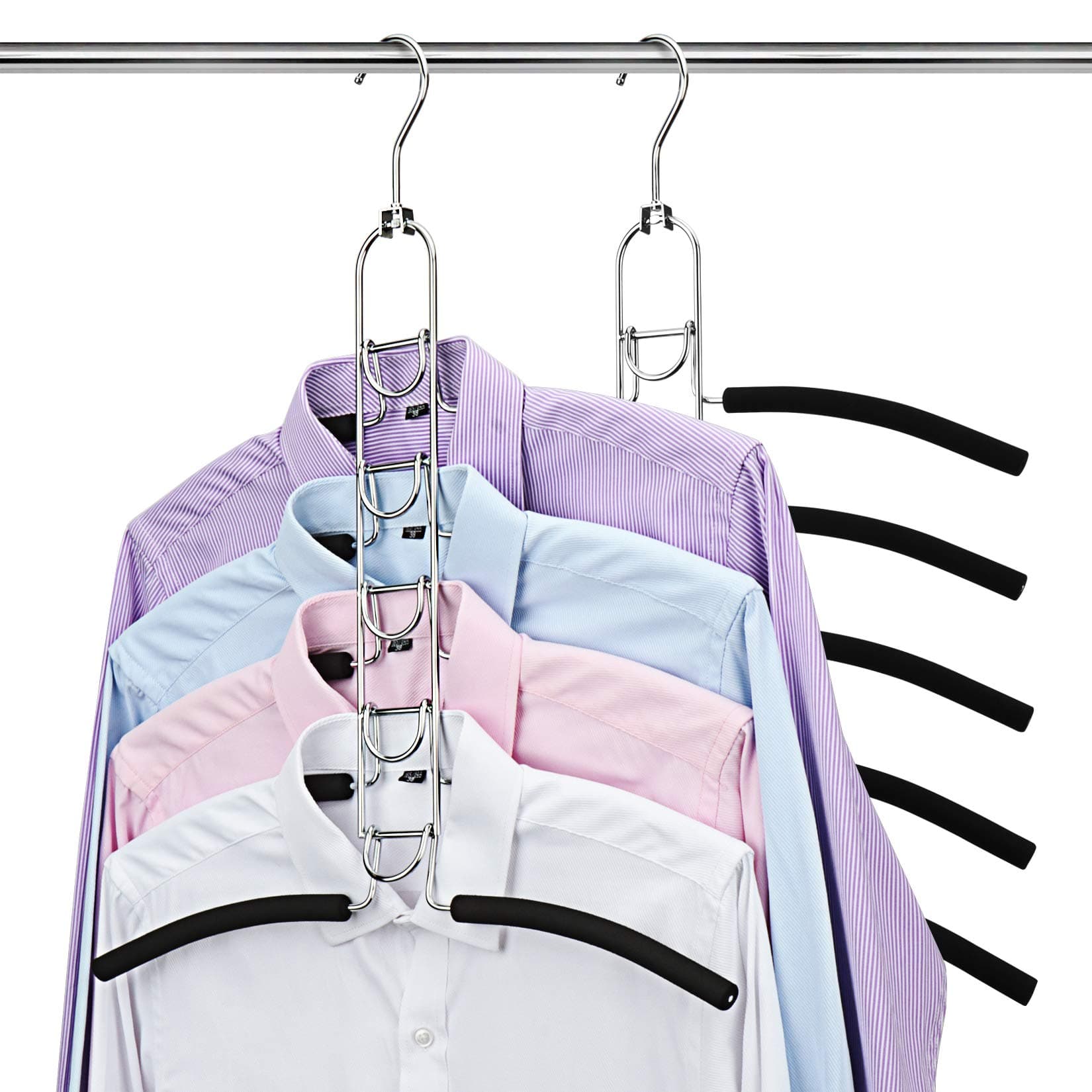 DOIOWN 2 PACK Multi Layers Clothes Hangers- 5 in 1 Anti-slip Coat Hangers Sponge Metal Wardrobe Storage Rack Space Saving Organizer for Jacket Coat Sweater Trousers Shirt T-Shirt