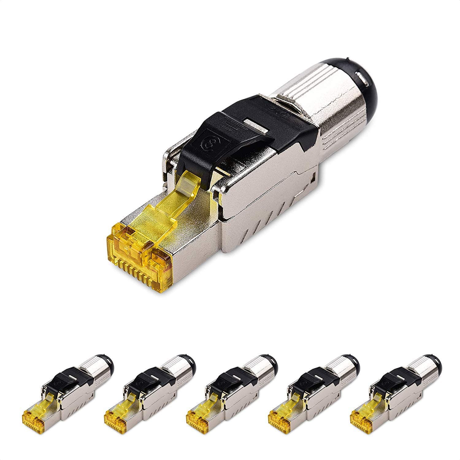 Cable Matters 6-Pack Tool Free Shielded RJ45 Cat 8, Cat8 Field Termination Plug, Cat 8 Connector, Cat8 Plug