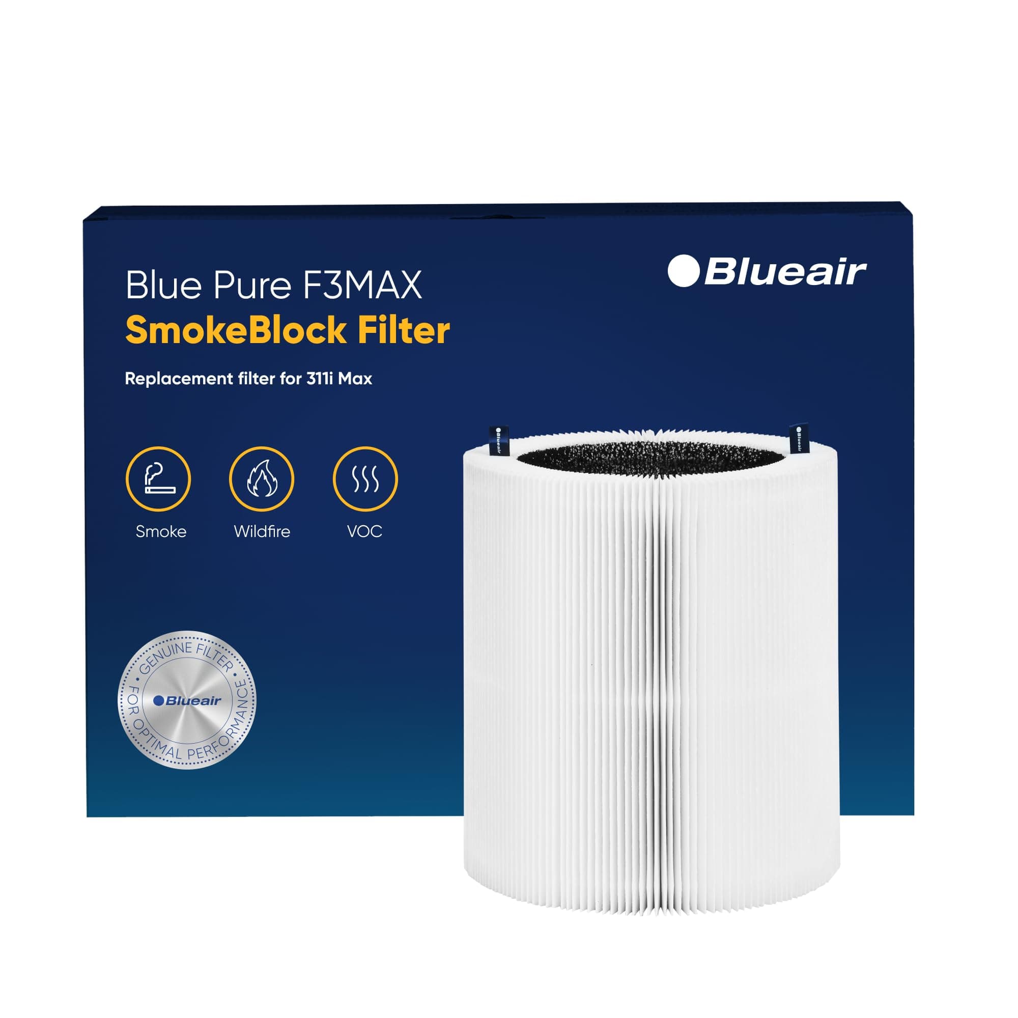 BLUEAIR Blue Pure 311i Max SmokeBlock Genuine Replacement Filter, Extra Carbon Captures 99.99% of Wildfire Smoke, fits Blue Pure 311i Max Air Purifier