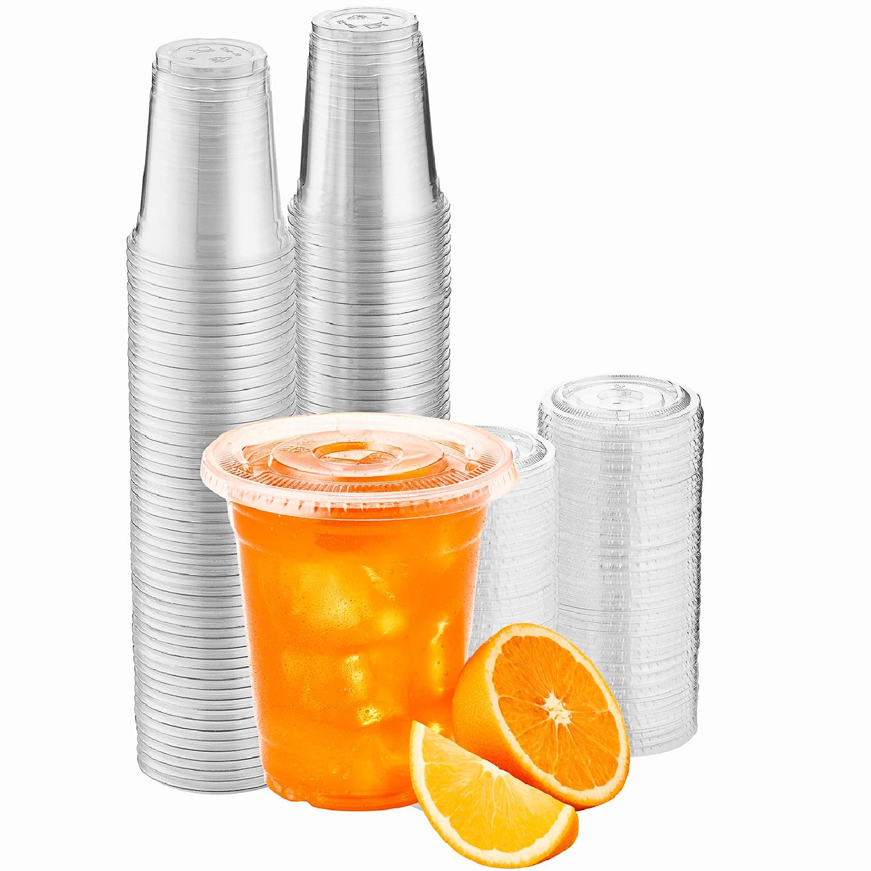 Green Direct 10 oz. Plastic Clear Cups With Flat Lids for Cold Drink/Bubble Boba/Iced Coffee/Tea/Smoothie Pack of 100