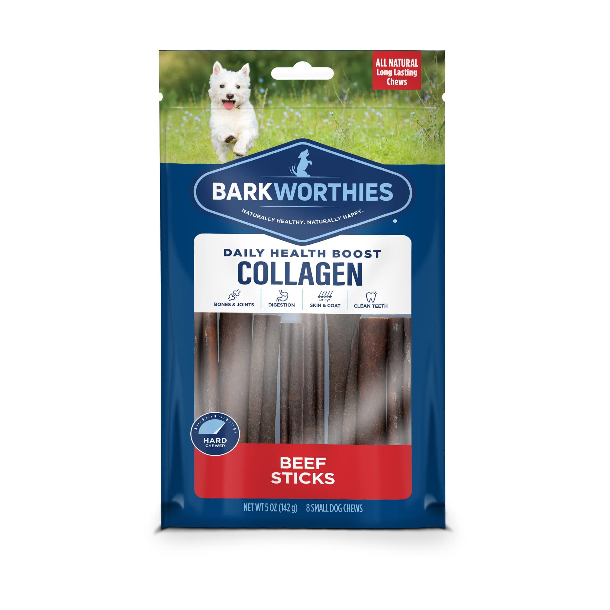 Barkworthies Plain Collagen Sticks - 6 Inch 8 Count (Pack of 1) - Long-Lasting, Single Ingredient