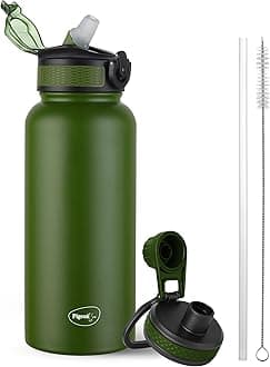 by Stovekraft Rush Thermos Stainless Steel Sipper Flask 975ml with Straw,Cleaner and Additional Screw Cap| 24 Hours Hot and Cold|Ideal Usage for Office Men/Women|School/College|Travel|Green