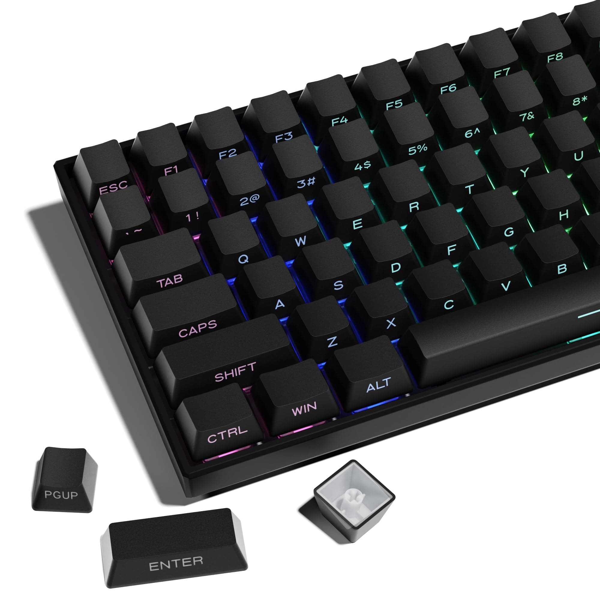 XVX PBT Keycaps - Side Print Keycaps 60 65 75 100 Percent, Double Shot Shine Through Custom Key caps, Black 136 Keys Set, OEM Profile, Minimalist Style Phantom for Cherry Gateron MX Switche Keyboard
