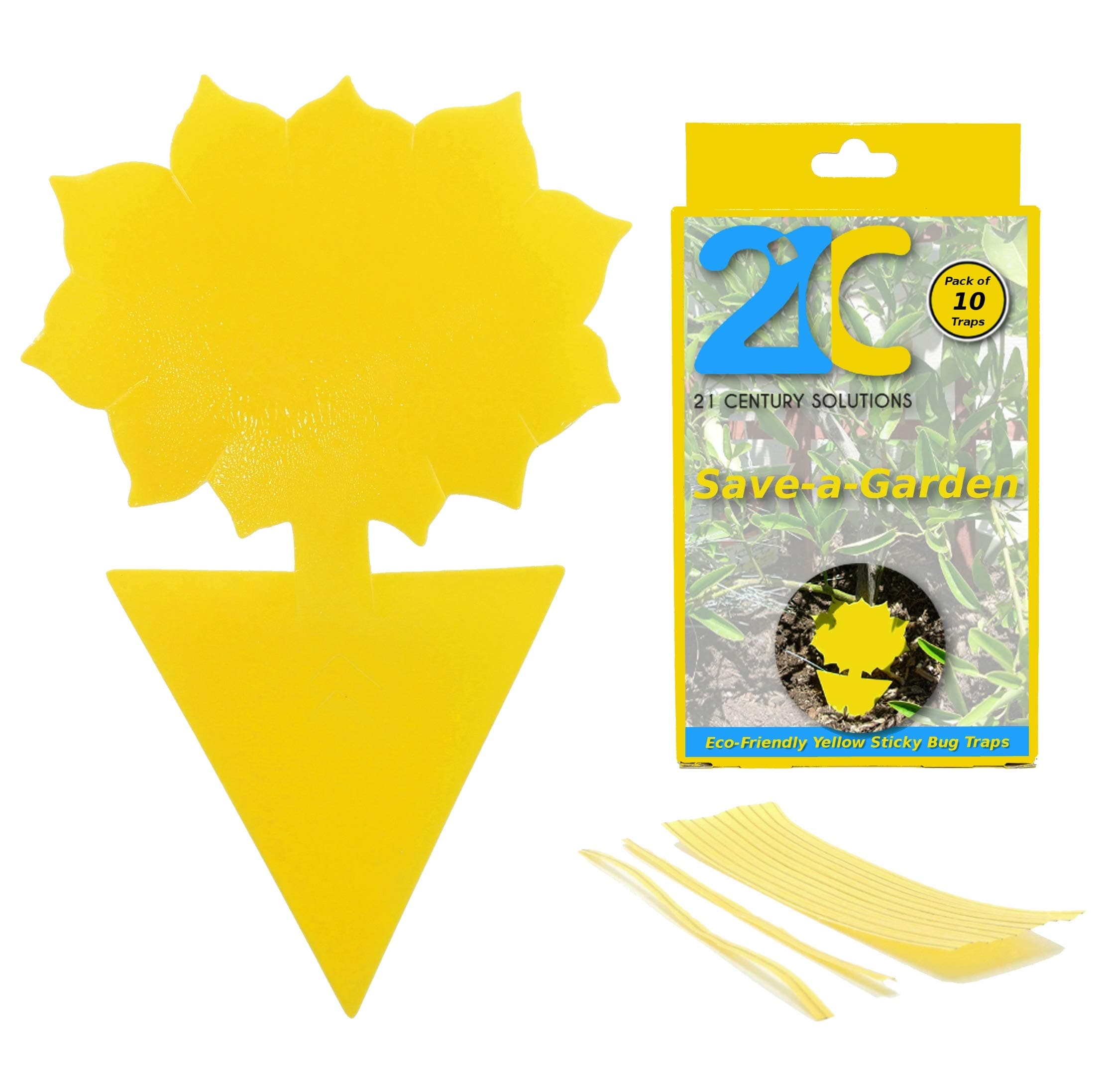 Yellow Dual Sticky Fly Traps (10 Pack) for Fruit Fly Gnat Whiteflies Fungus Gnats Small Insects Houseplant Eco Friendly 21C Save A Garden Flower Shape