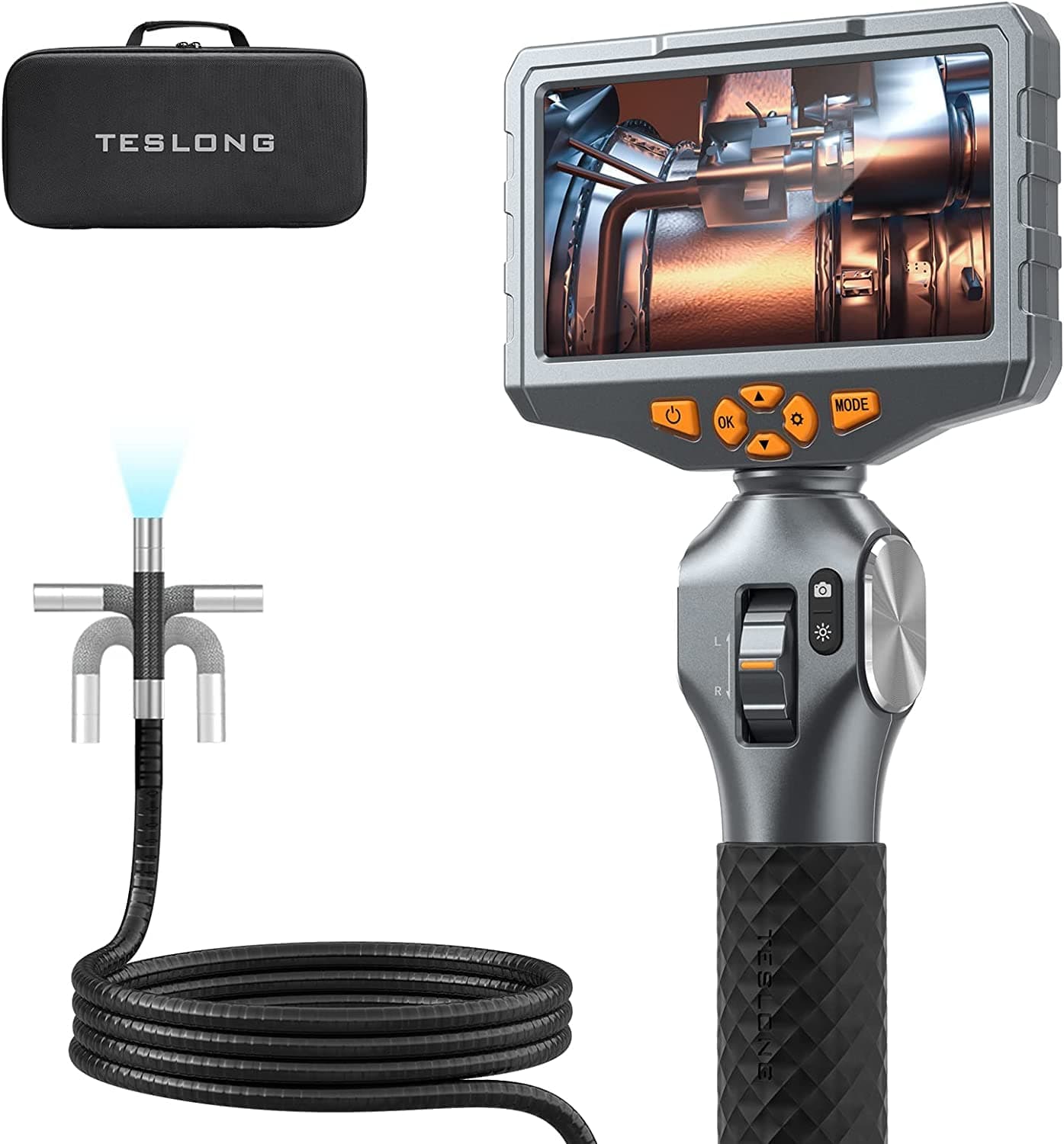 – Two-Way Articulating Inspection Camera with Light, 5-inch IPS Endoscope Camera with Articulation Head, 5FT Borescope with Lights, Automotive Mechanics Fiber Optic Scope (8.5mm)