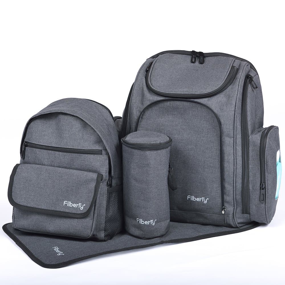 Backpack Diaper Bag Set – Large & Small Backpacks zip together for an Extra Large backpack! – - Grey