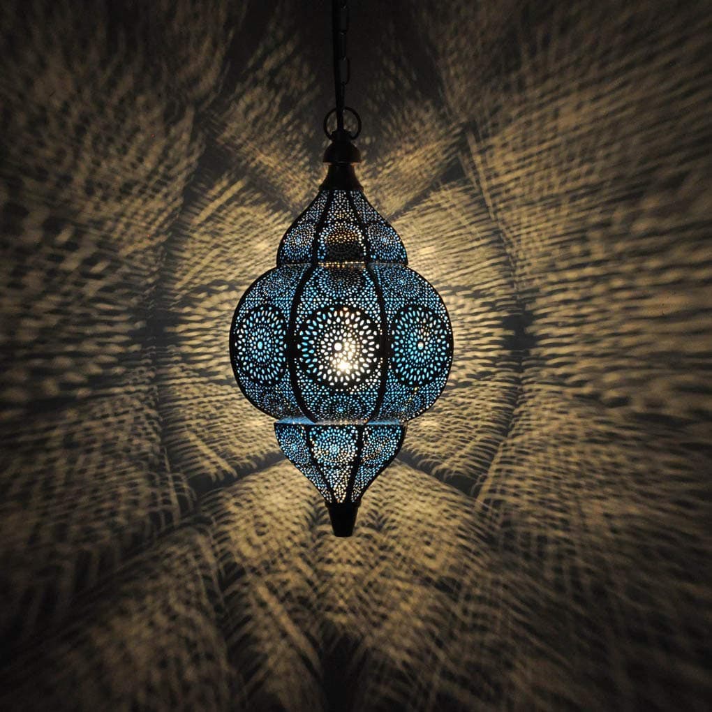 Moroccan Modern Hanging Blue Ceiling Light Lantern Lamp for Home Decor 14 X 8 Inch