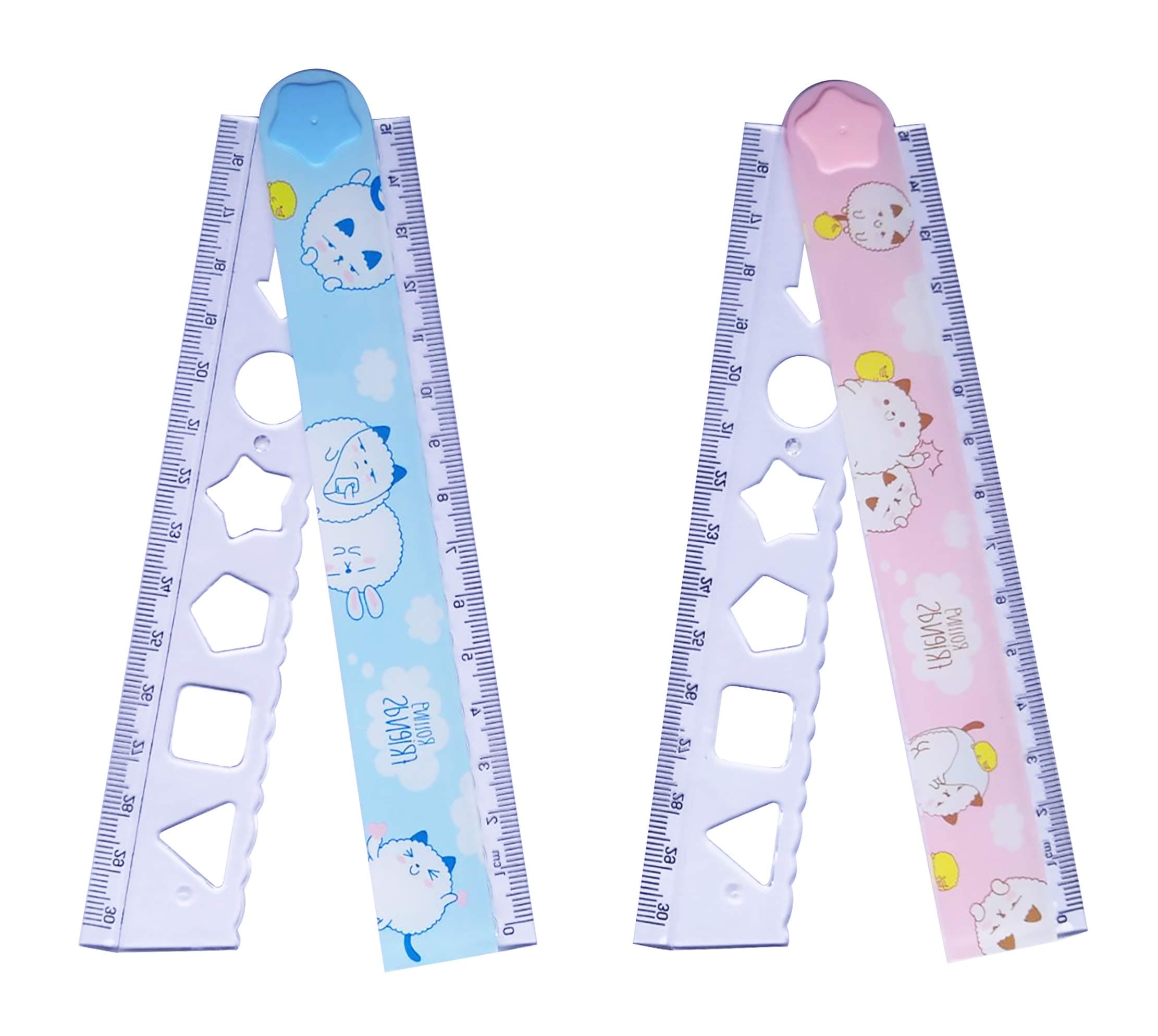 2PCS Folding Ruler Transparent Ruler Plastic Ruler 30cm (15-30CM Folding Ruler)