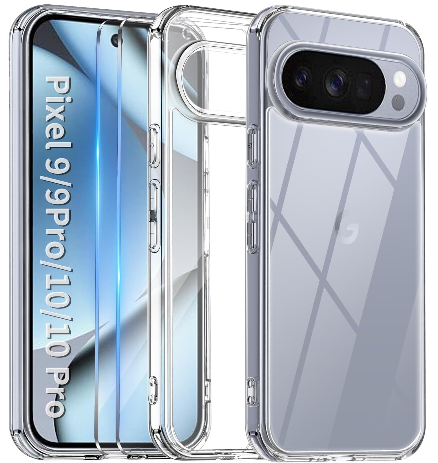 COPIKE Shockproof Case for Google Pixel 10 / 10 Pro / 9 / 9 Pro with 2 Pack Screen Protector, Anti-Yellowing Slim Anti-Scratch Camera Protection Phone Case, Clear
