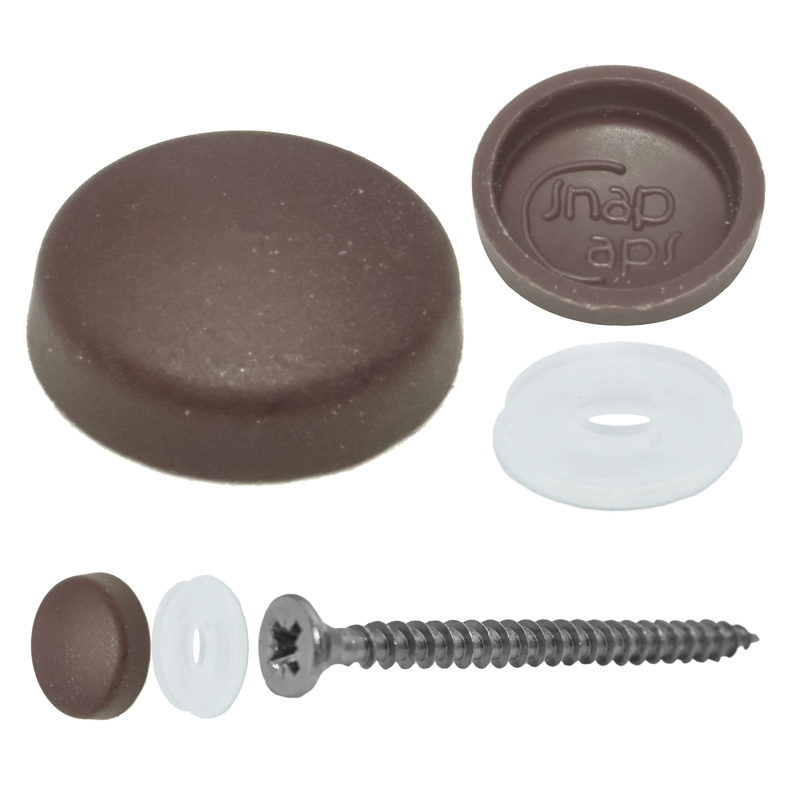 Snap-On Two Piece Dome Screw Cover Caps - Pack of 50 Large Gloss Caps & Bases : Chocolate Brown