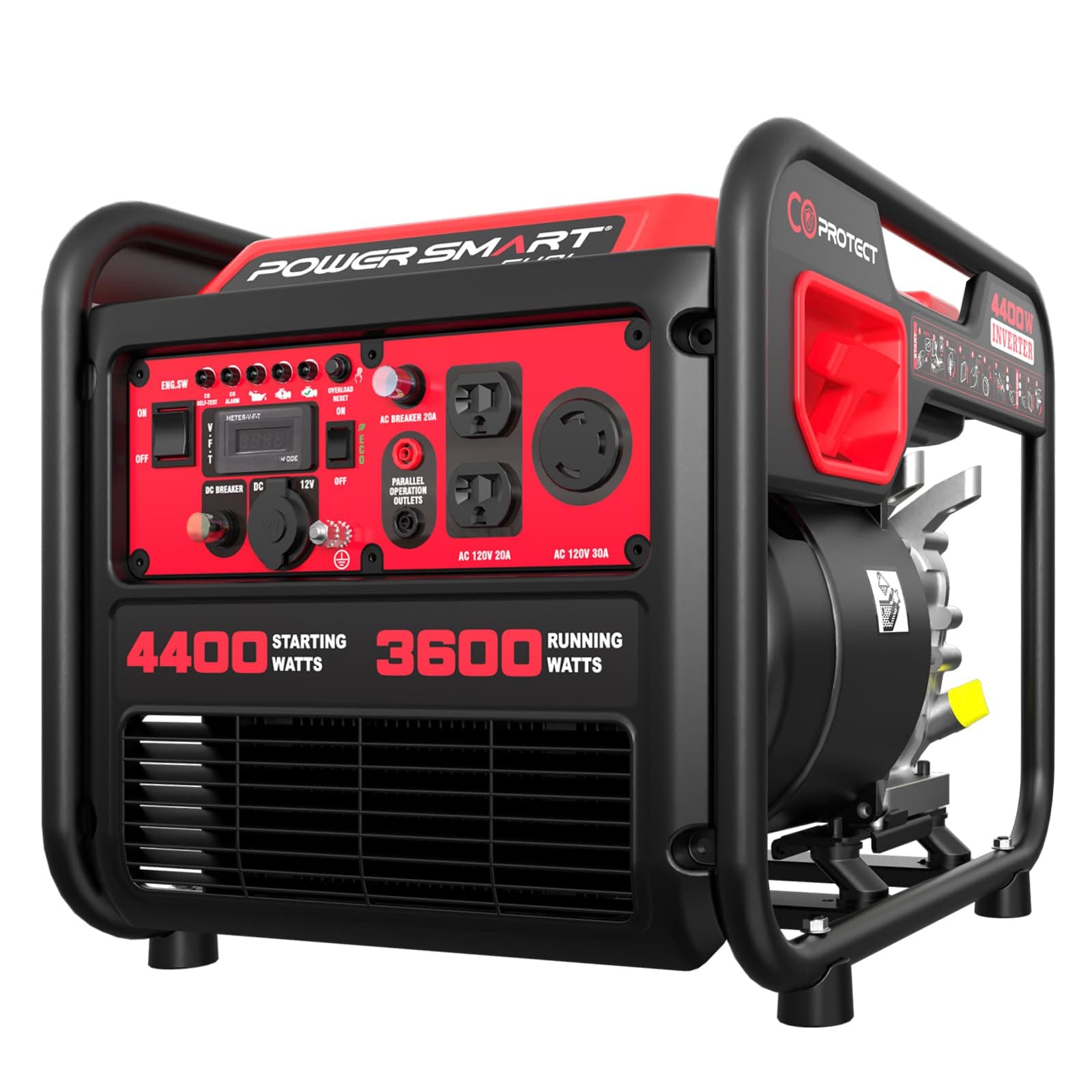 PowerSmart 4400-Watt Portable Inverter Generator, Gas Powered, CO-Sensor, Lightweight & Quiet for Home Use and Emergency Backup, Camping, EPA Compliant