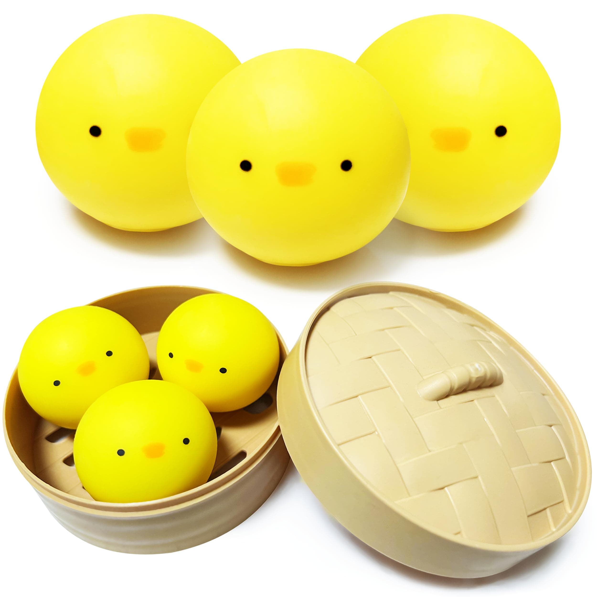 Mini Chick Dumpling Stress Balls for Kids (3 Pack) Squishy Stress Ball Fidget Toys, Easter Basket Stuffer Party Favors Autism Sensory Toys