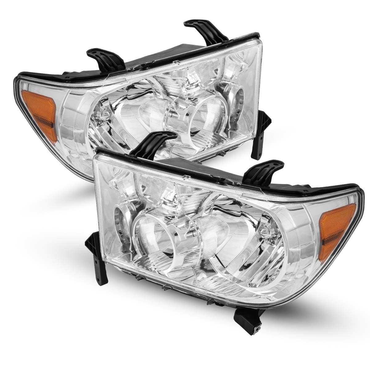 Torchbeam Headlights Assembly Pair for Tundra (2007-2013), Sequoia (2008-2017), Headlight Housing Chrome Amber Reflector Clear Lens Headlight Assemblies Set IP65 Waterproof